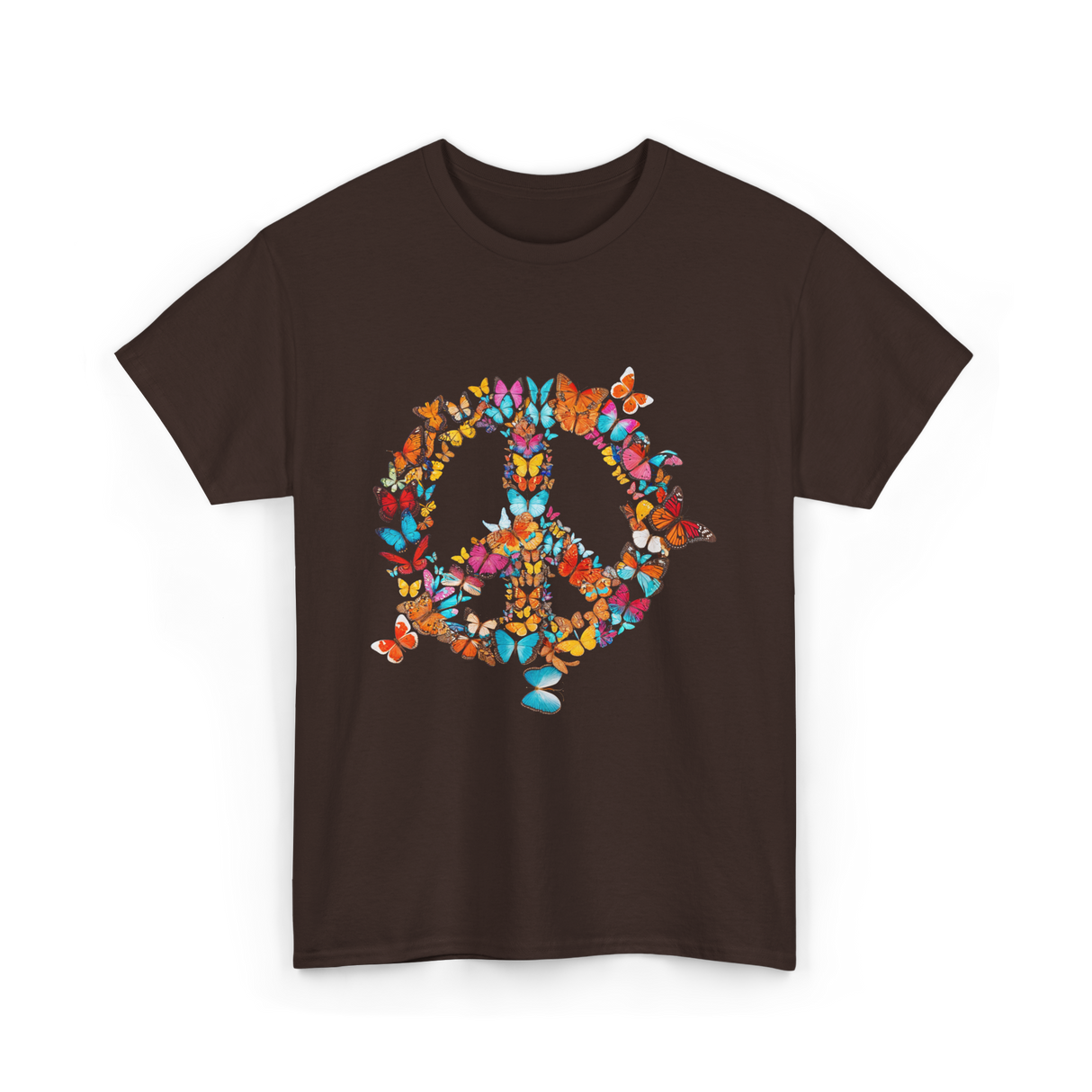 Butterfly Peace Sign Butterflies Nature T-Shirt - Dark Chocolate