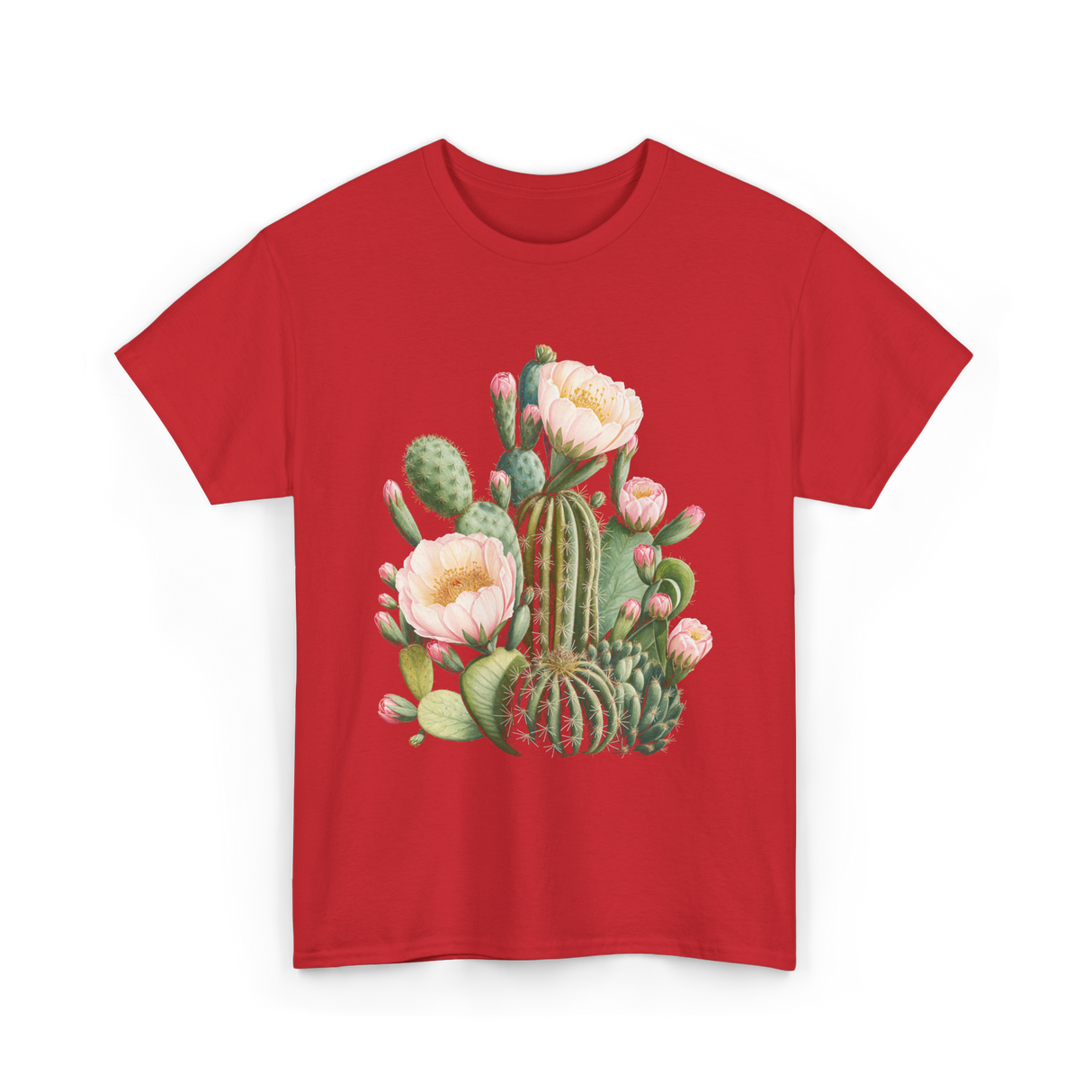 Cactus Flower Botanical Cacti T-Shirt - Red