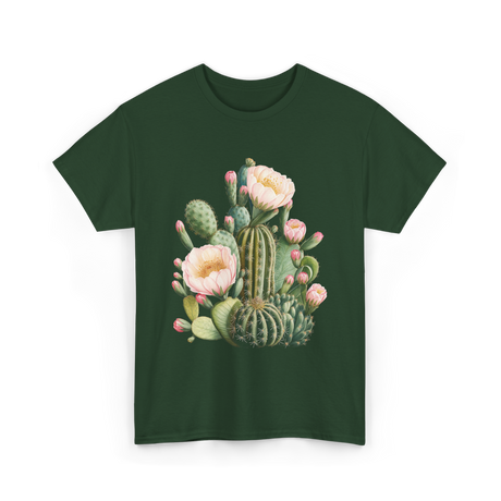 Cactus Flower Botanical Cacti T-Shirt - Forest Green