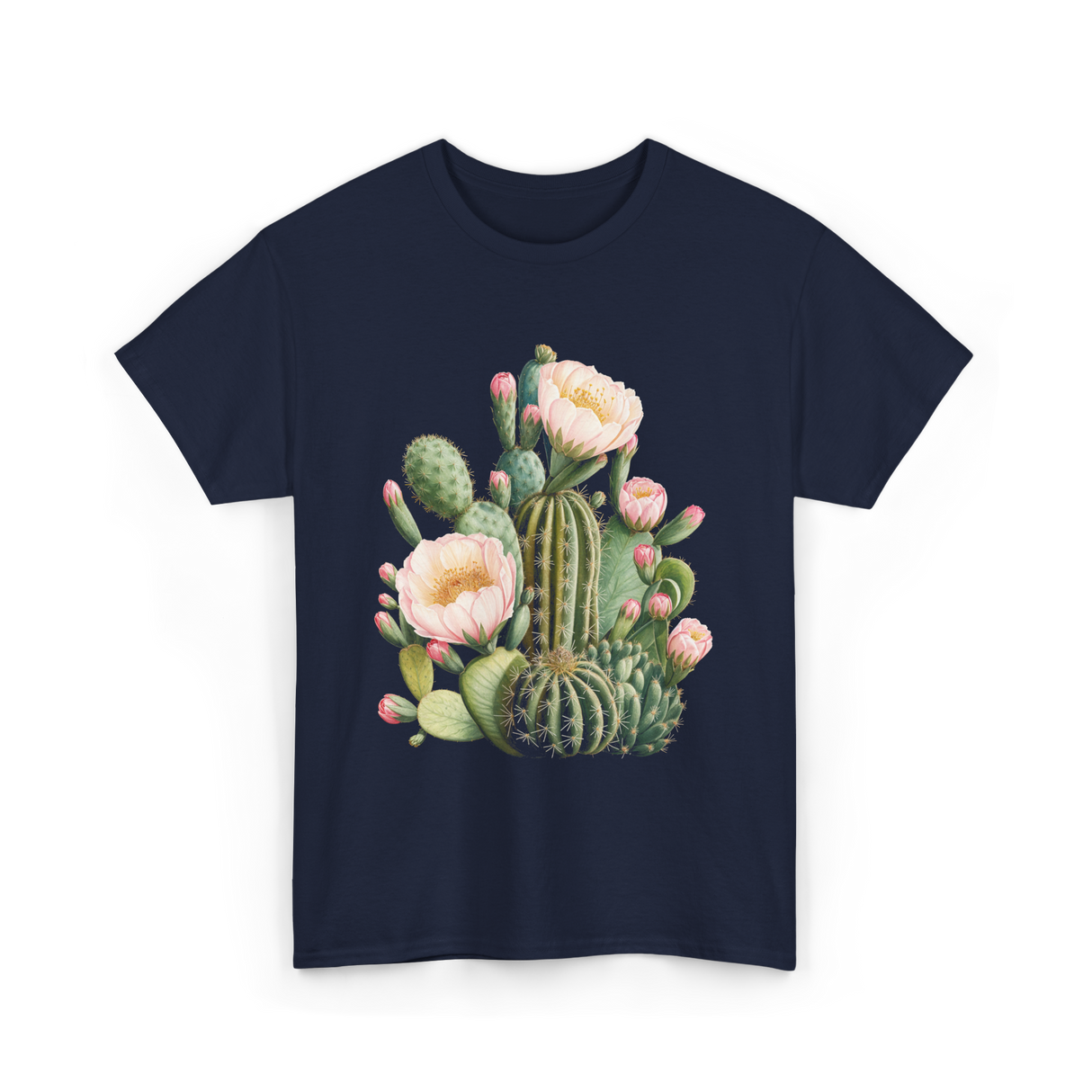 Cactus Flower Botanical Cacti T-Shirt - Navy