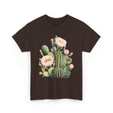 Cactus Flower Botanical Cacti T-Shirt - Dark Chocolate