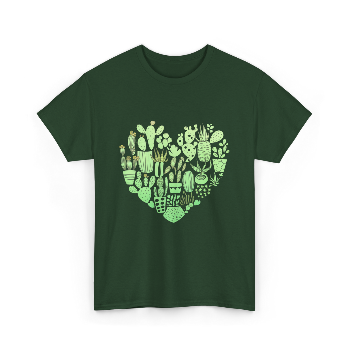 Cactus Heart Succulent Cacti T-Shirt - Forest Green