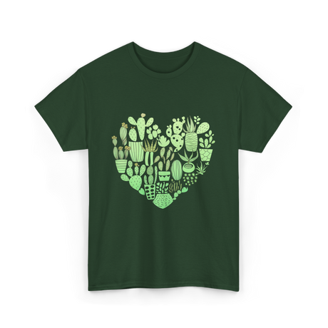 Cactus Heart Succulent Cacti T-Shirt - Forest Green