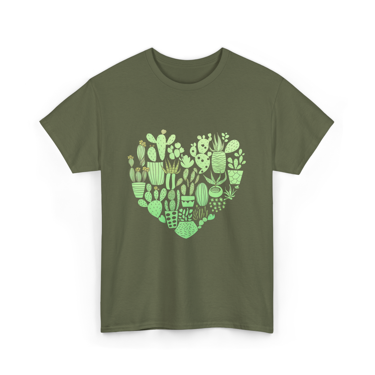 Cactus Heart Succulent Cacti T-Shirt - Military Green