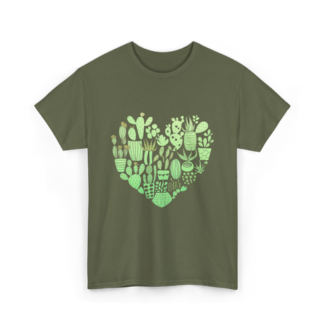 Cactus Heart Succulent Cacti T-Shirt - Military Green