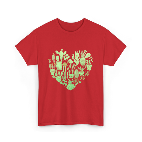 Cactus Heart Succulent Cacti T-Shirt - Red