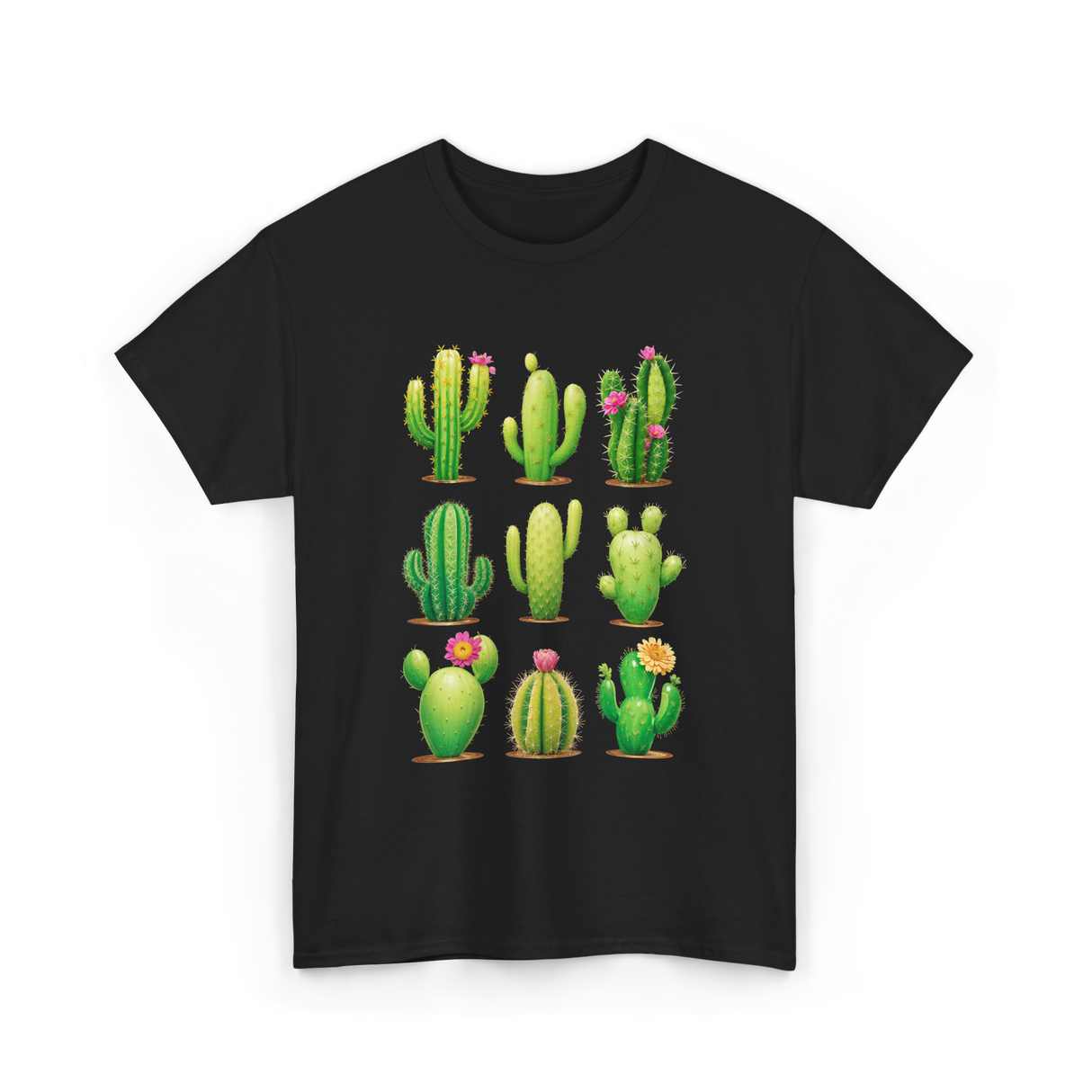 Cactus Plants Cactus Greenery T-Shirt - Black