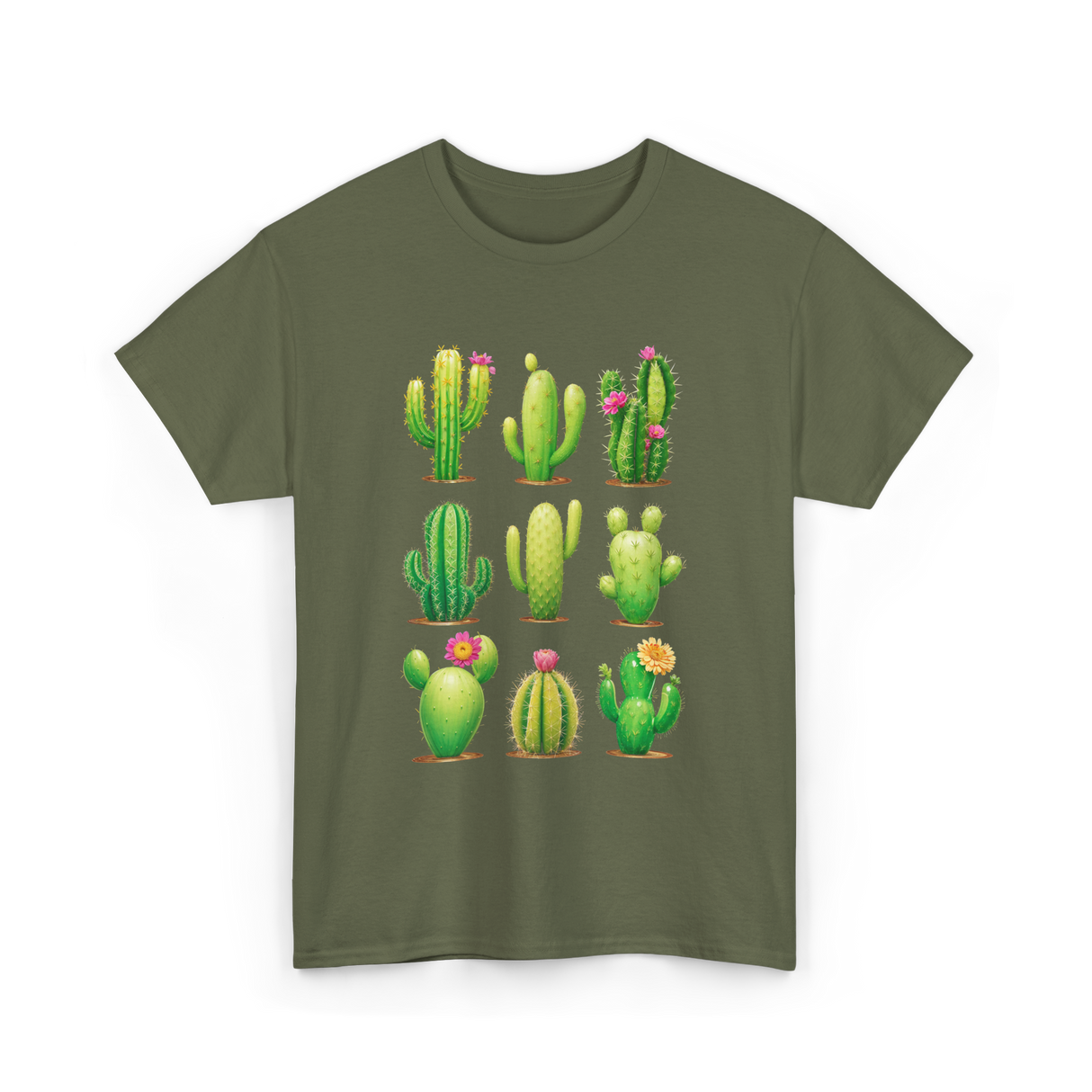 Cactus Plants Cactus Greenery T-Shirt - Military Green