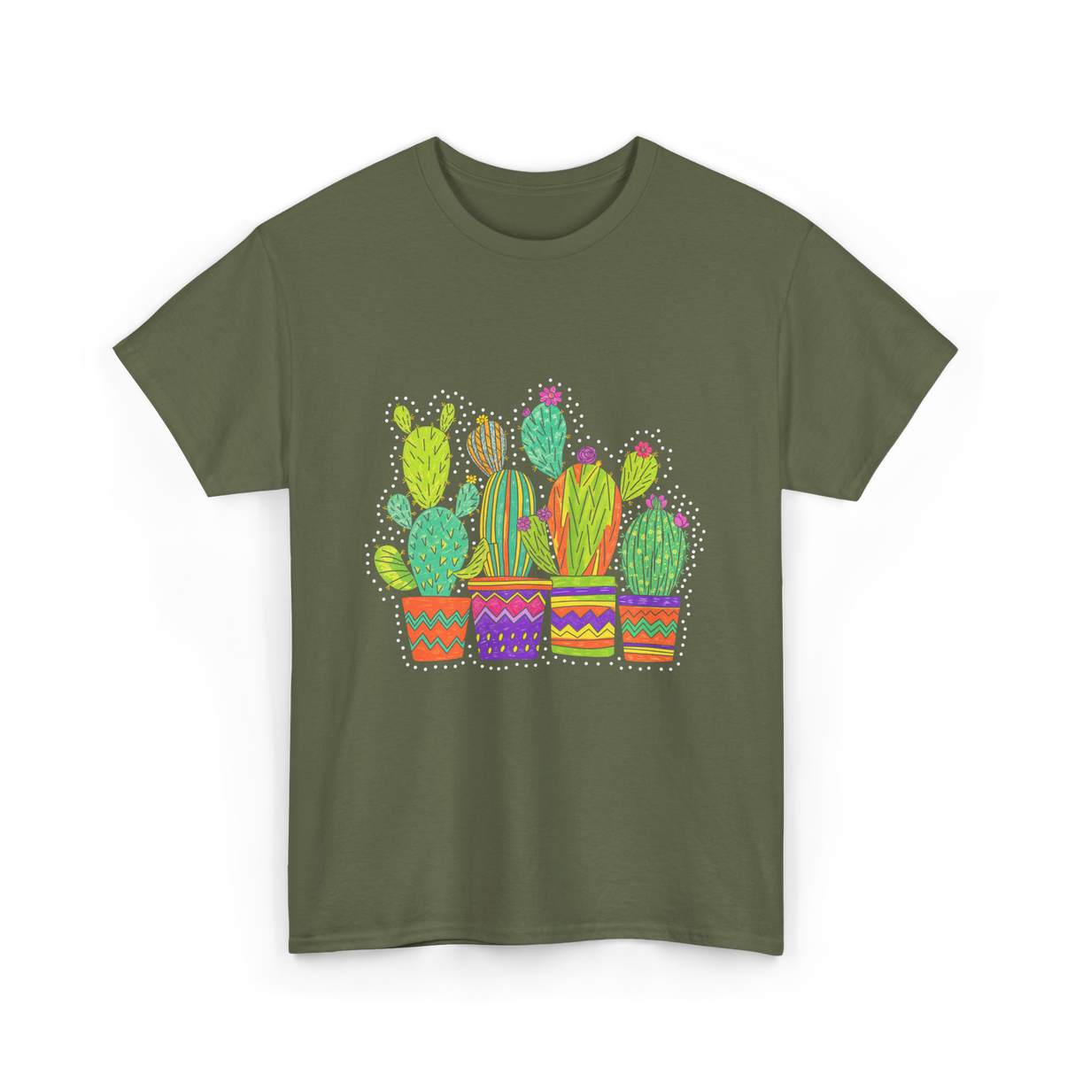 Cactus Pots Gardening Cactus T-Shirt - Military Green