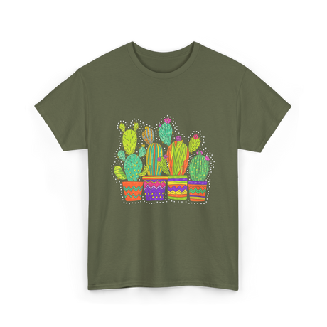 Cactus Pots Gardening Cactus T-Shirt - Military Green