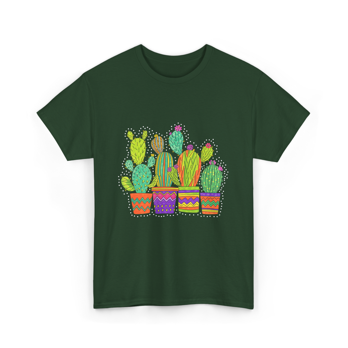 Cactus Pots Gardening Cactus T-Shirt - Forest Green