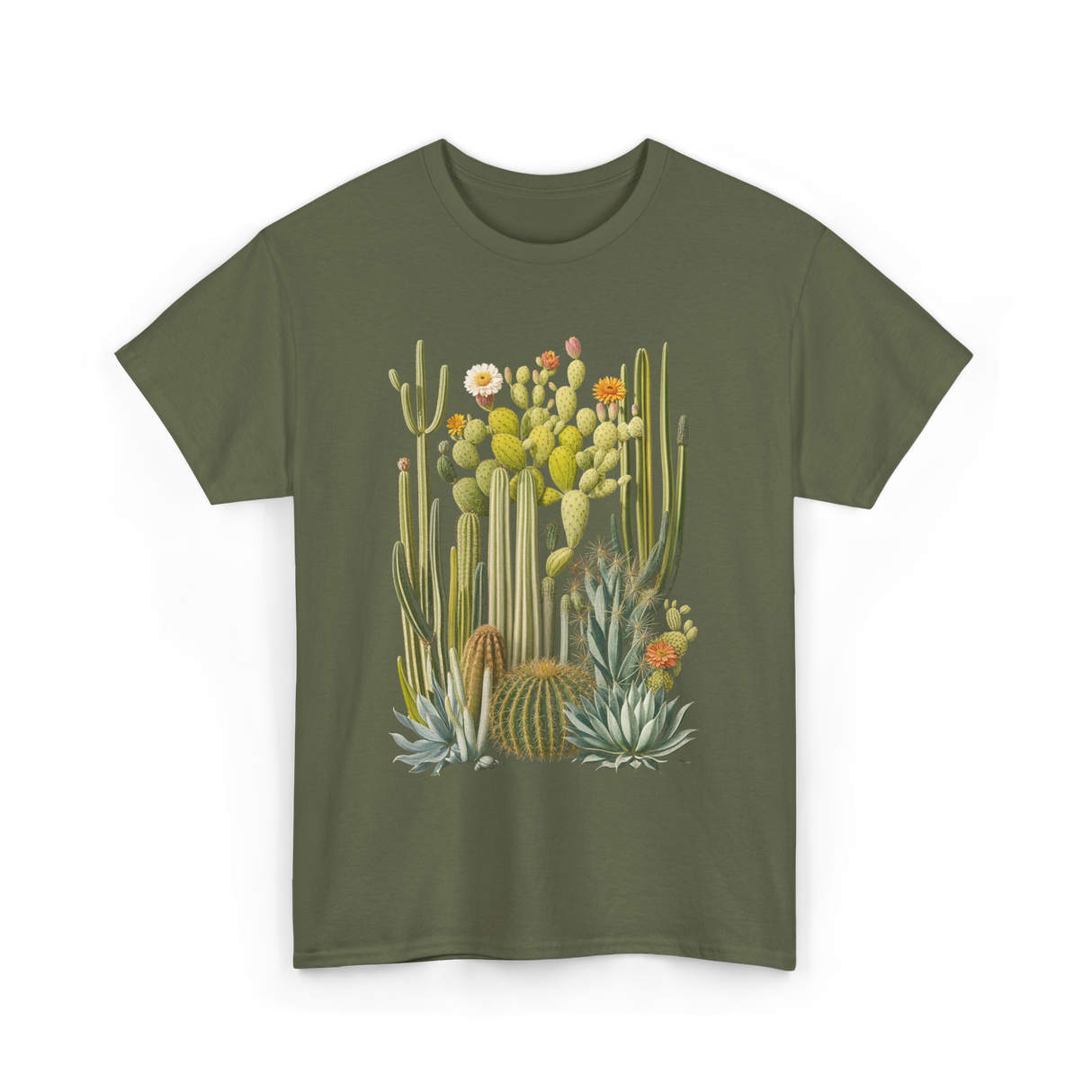 Cactus Succulent Plants Botany T-Shirt - Military Green