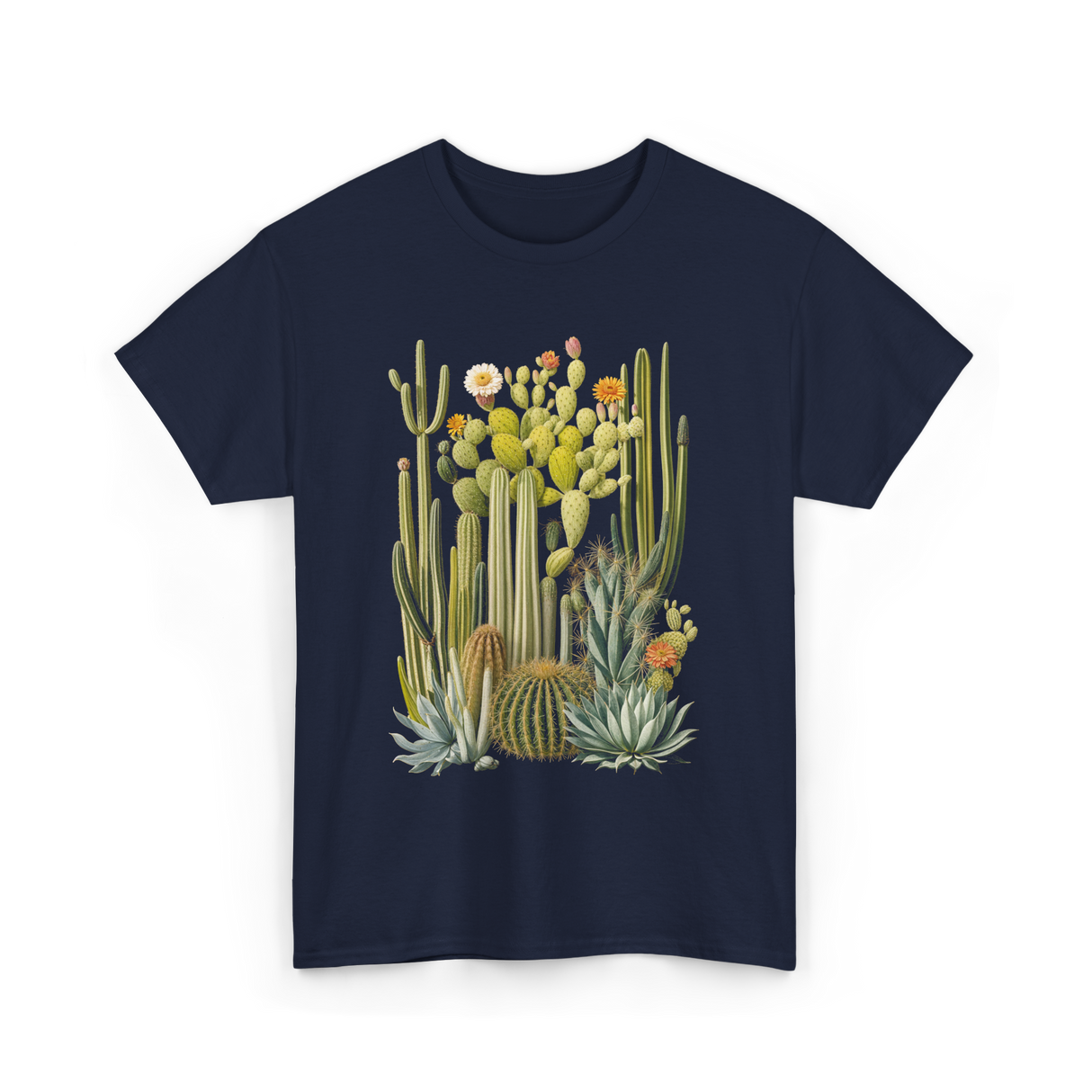 Cactus Succulent Plants Botany T-Shirt - Navy