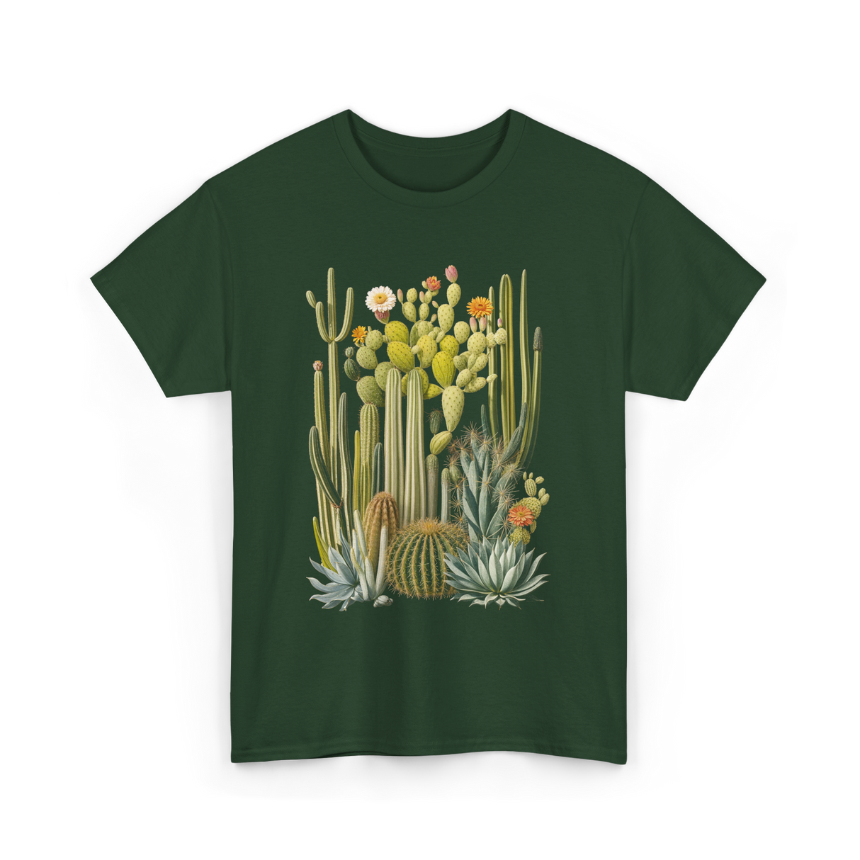 Cactus Succulent Plants Botany T-Shirt - Forest Green