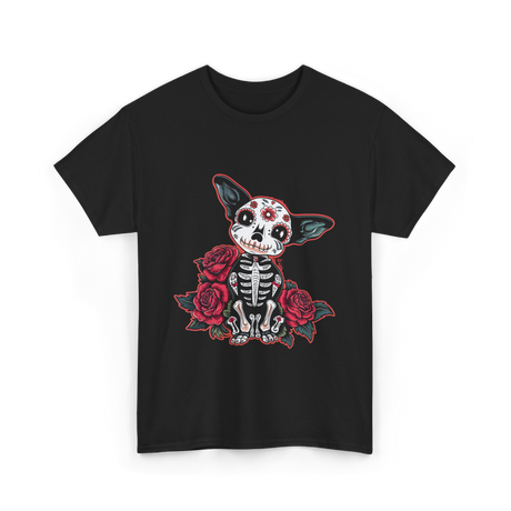 Calavera Chihuahua Skeleton Dog Roses T-Shirt - Black