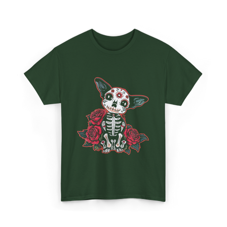 Calavera Chihuahua Skeleton Dog Roses T-Shirt - Forest Green