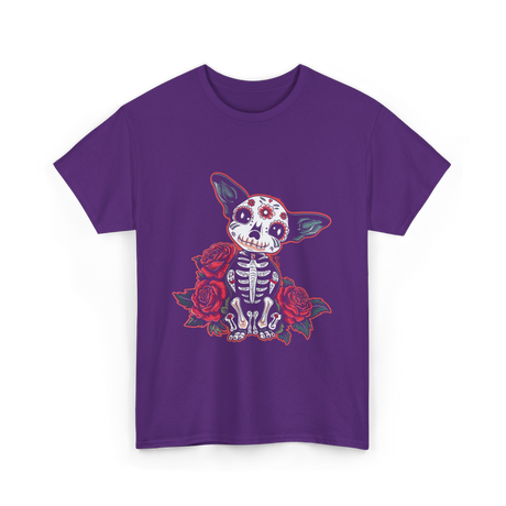 Calavera Chihuahua Skeleton Dog Roses T-Shirt - Purple