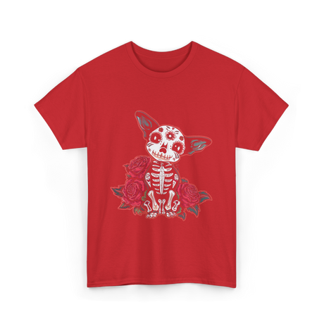 Calavera Chihuahua Skeleton Dog Roses T-Shirt - Red