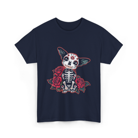 Calavera Chihuahua Skeleton Dog Roses T-Shirt - Navy