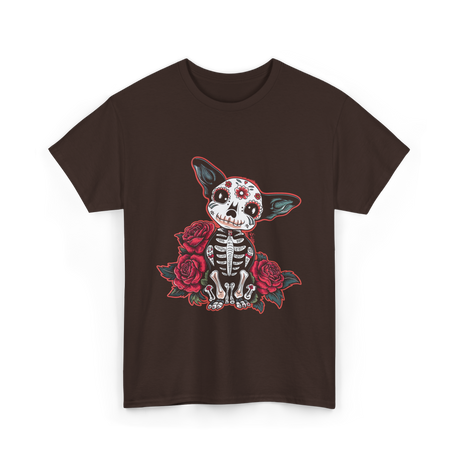 Calavera Chihuahua Skeleton Dog Roses T-Shirt - Dark Chocolate