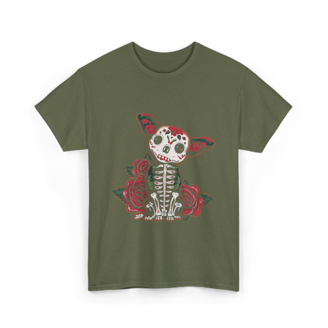 Calavera Chihuahua Skull Art T-Shirt - Military Green