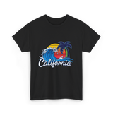 California Beach Waves Sunset T-Shirt - Black