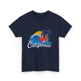 California Beach Waves Sunset T-Shirt - Navy