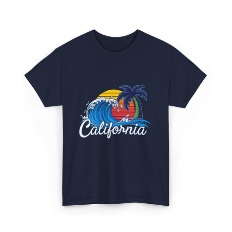 California Beach Waves Sunset T-Shirt - Navy