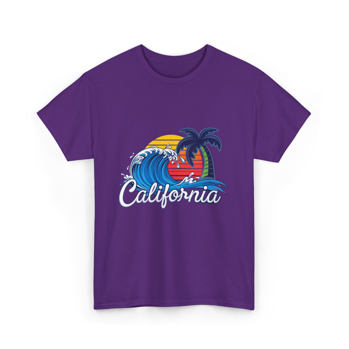 California Beach Waves Sunset T-Shirt - Purple