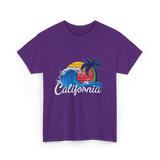 California Beach Waves Sunset T-Shirt - Purple