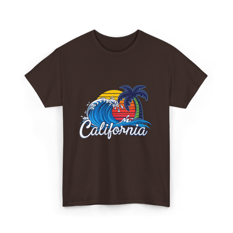 California Beach Waves Sunset T-Shirt - Dark Chocolate