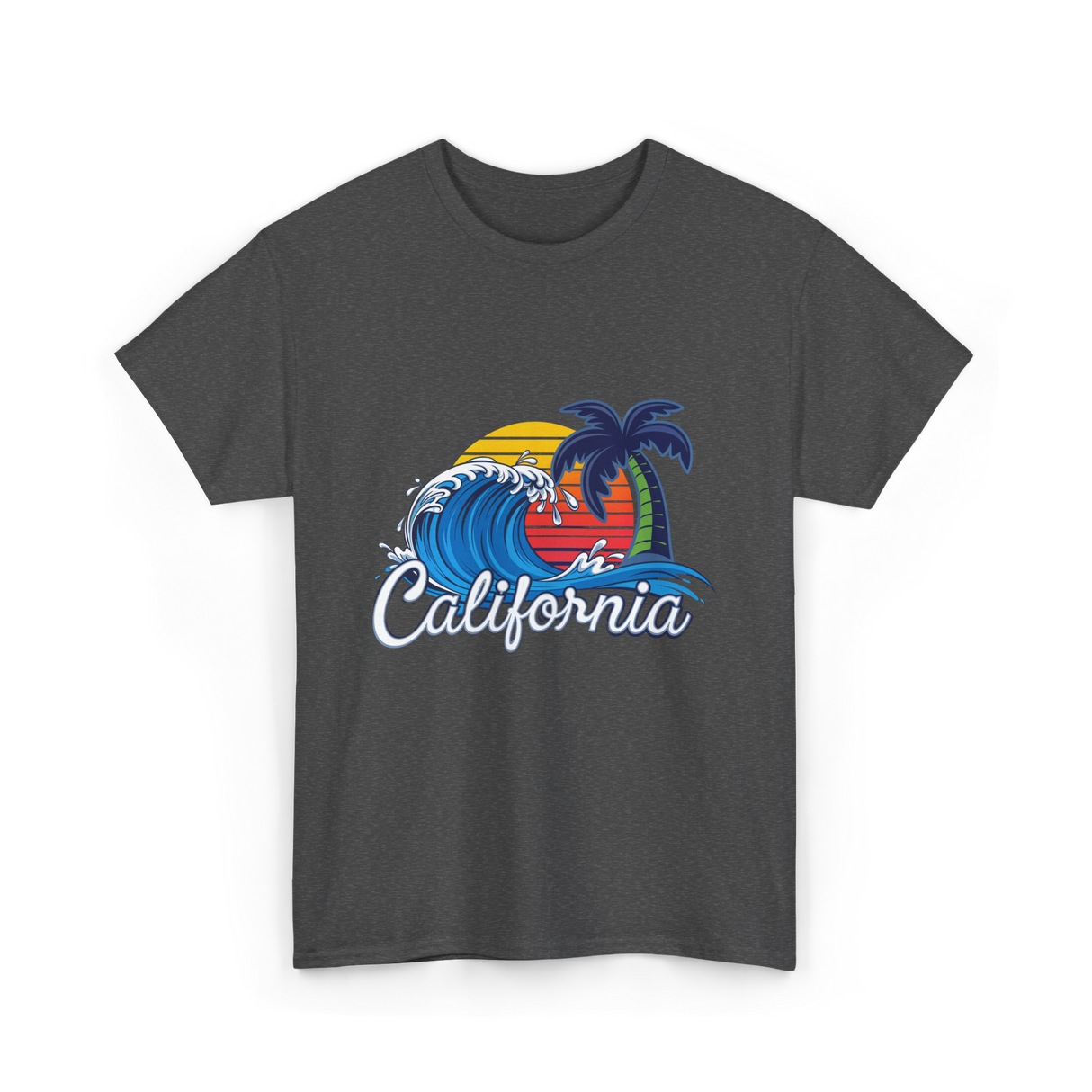 California Beach Waves Sunset T-Shirt - Dark Heather