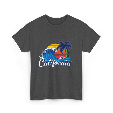 California Beach Waves Sunset T-Shirt - Dark Heather