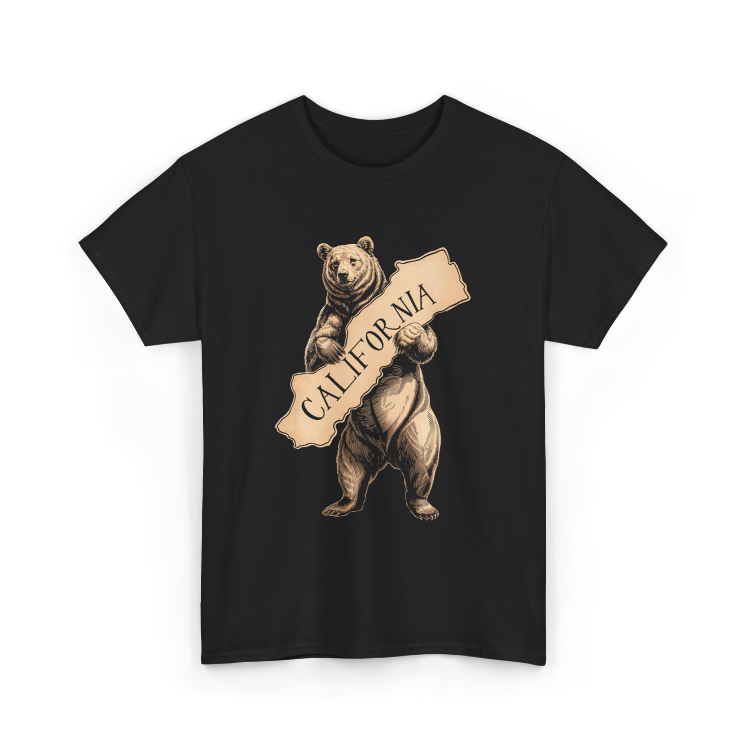California Bear Art Retro Vintage T-Shirt - Black