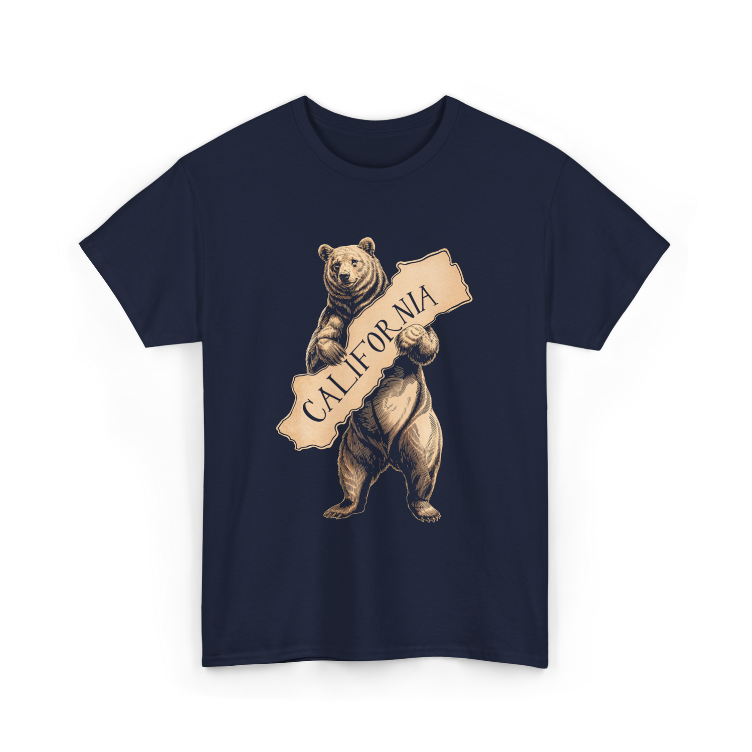 California Bear Art Retro Vintage T-Shirt - Navy