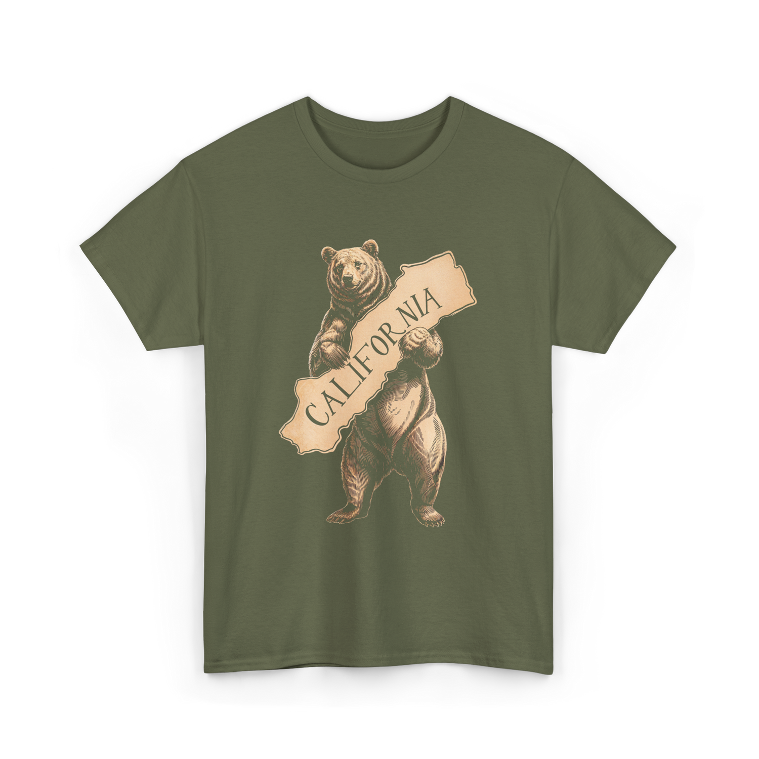 California Bear Art Retro Vintage T-Shirt - Military Green
