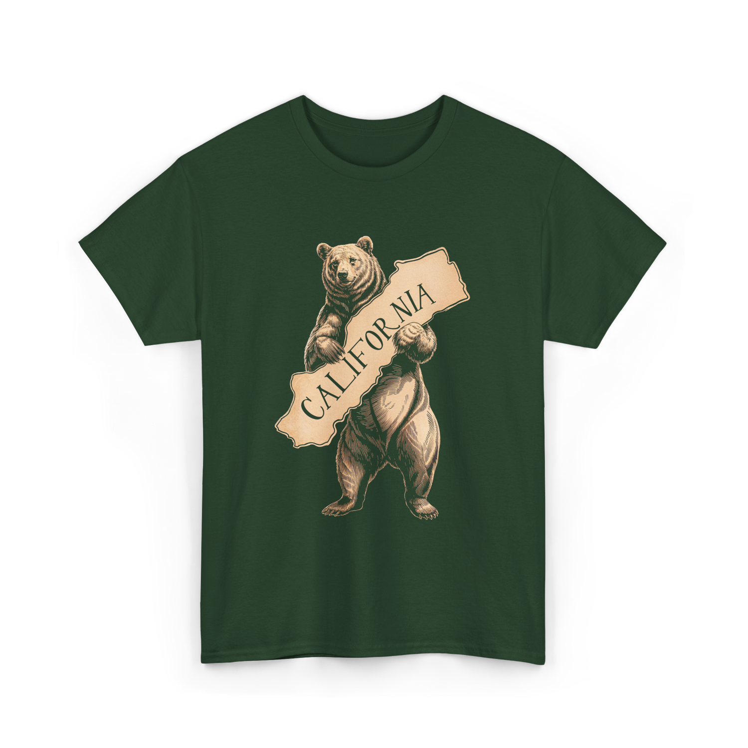 California Bear Art Retro Vintage T-Shirt - Forest Green