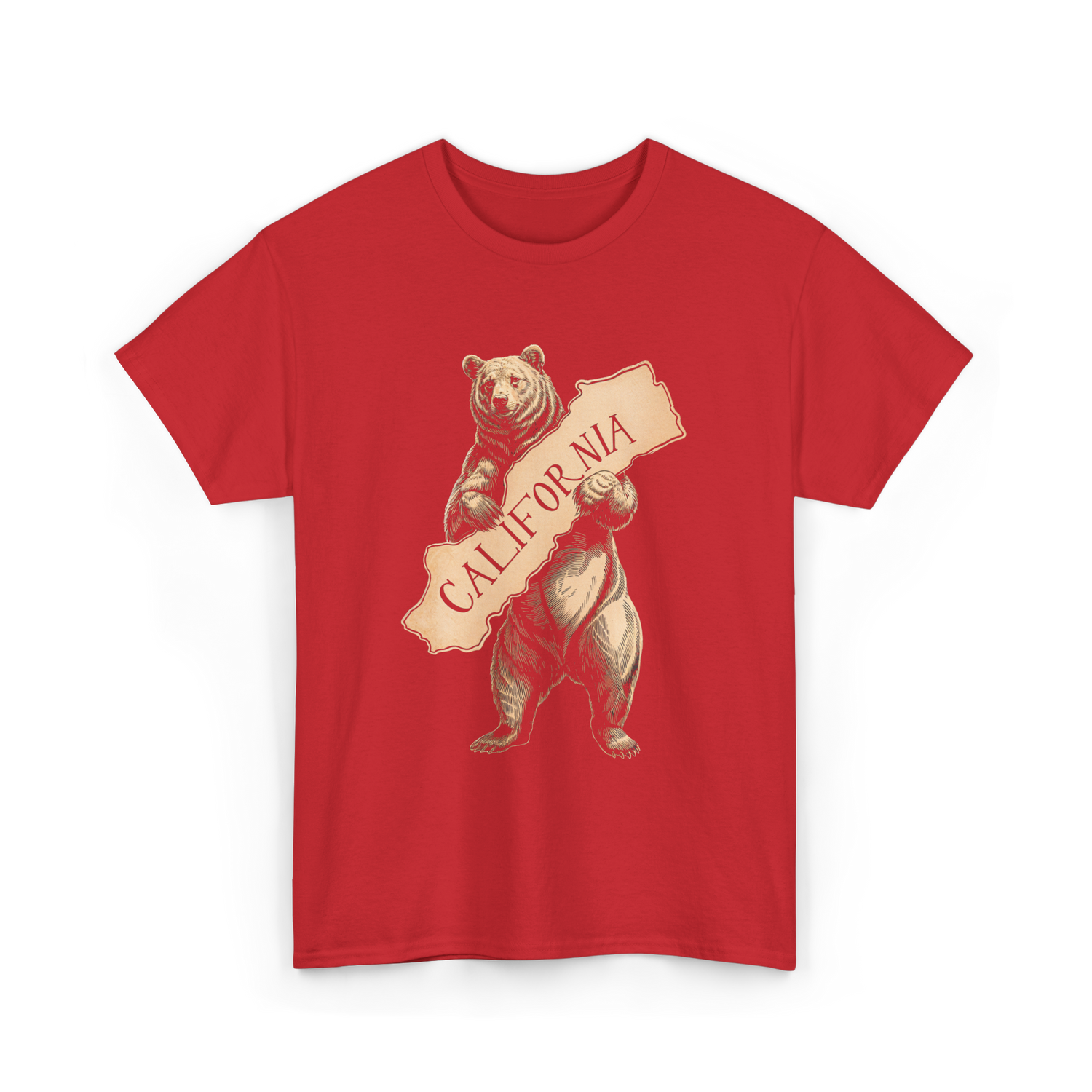 California Bear Art Retro Vintage T-Shirt - Red