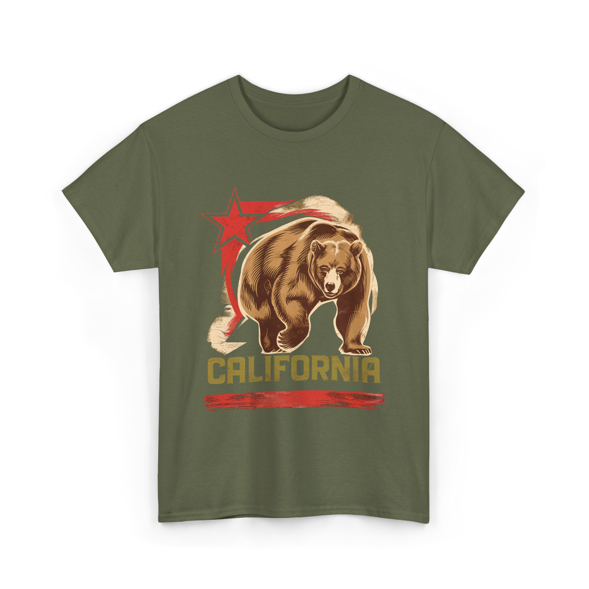 California Bear California Wildlife T-Shirt - Military Green