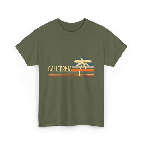 California Palm Trees Retro T-Shirt - Military Green