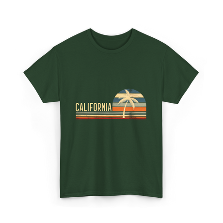 California Palm Trees Retro T-Shirt - Forest Green