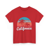 California Vibes Retro Sunset T-Shirt - Red