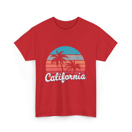 California Vibes Retro Sunset T-Shirt - Red