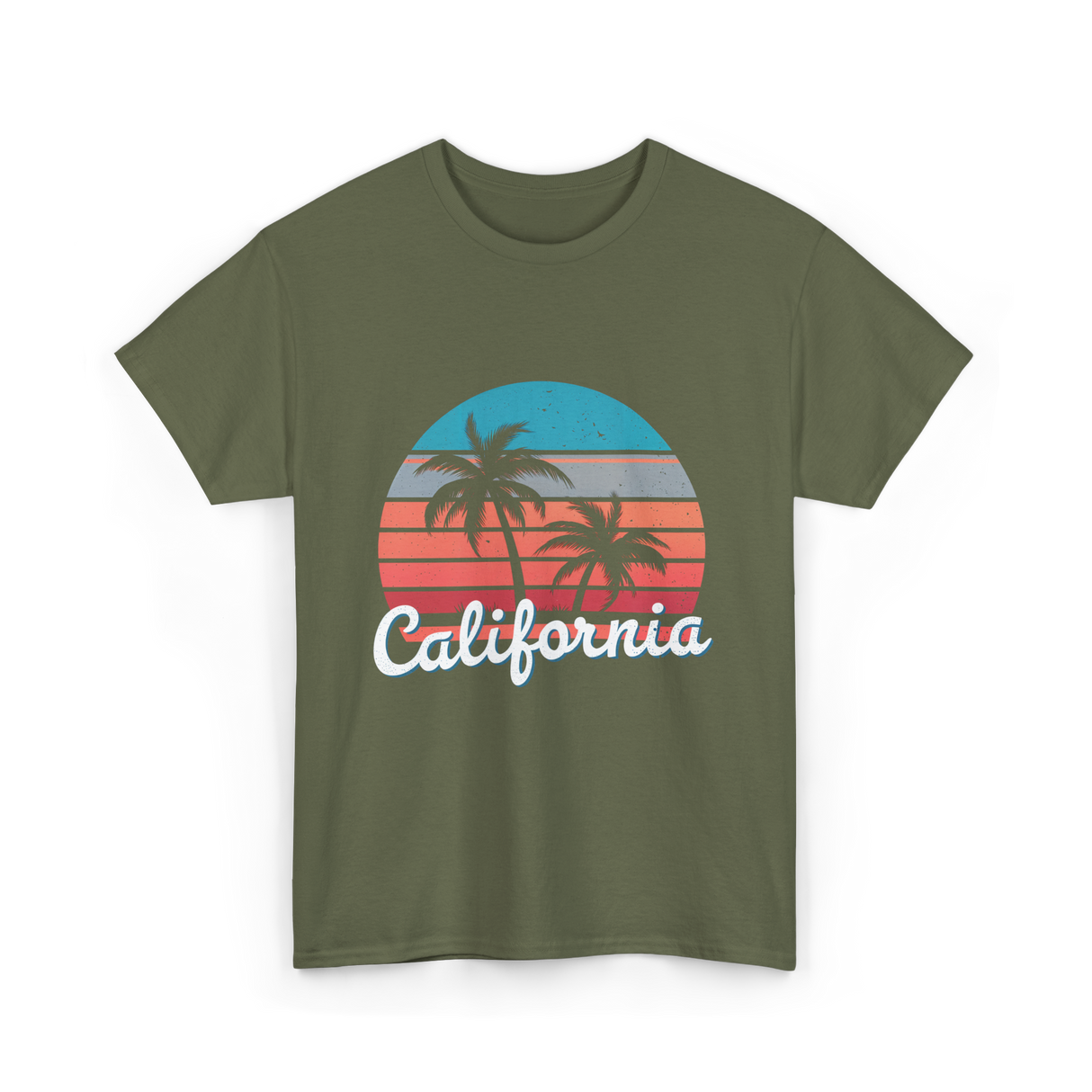 California Vibes Retro Sunset T-Shirt - Military Green