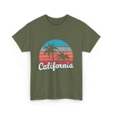 California Vibes Retro Sunset T-Shirt - Military Green