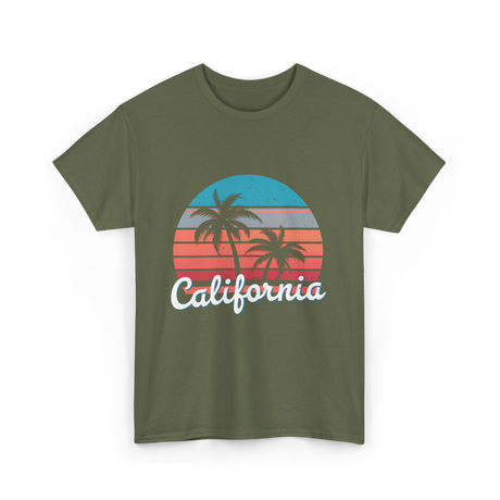 California Vibes Retro Sunset T-Shirt - Military Green