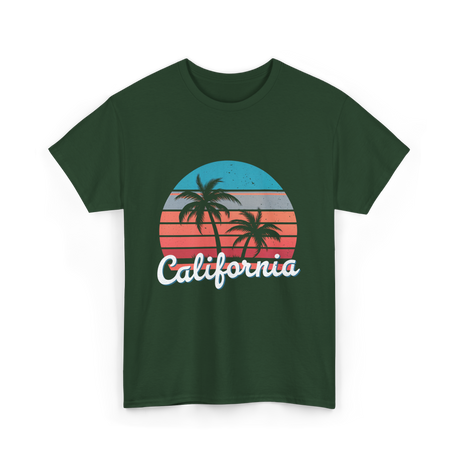 California Vibes Retro Sunset T-Shirt - Forest Green