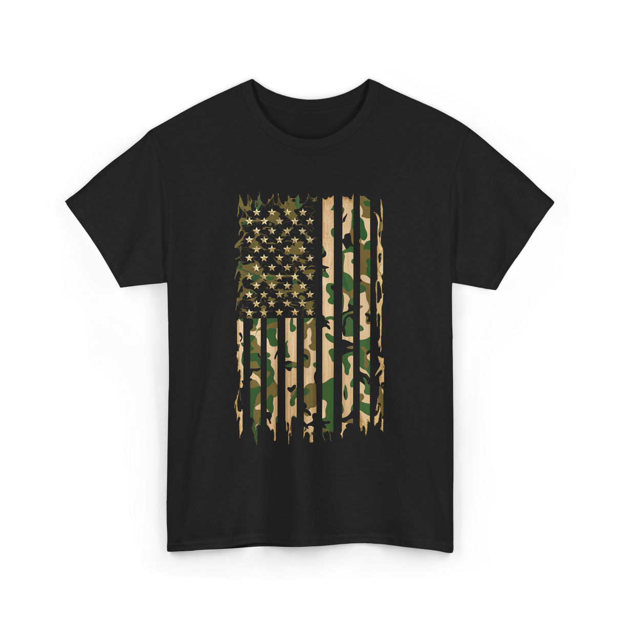 Camo American Flag Military Camouflage T-Shirt - Black