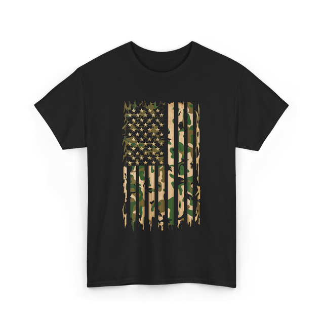 Camo American Flag Military Camouflage T-Shirt - Black