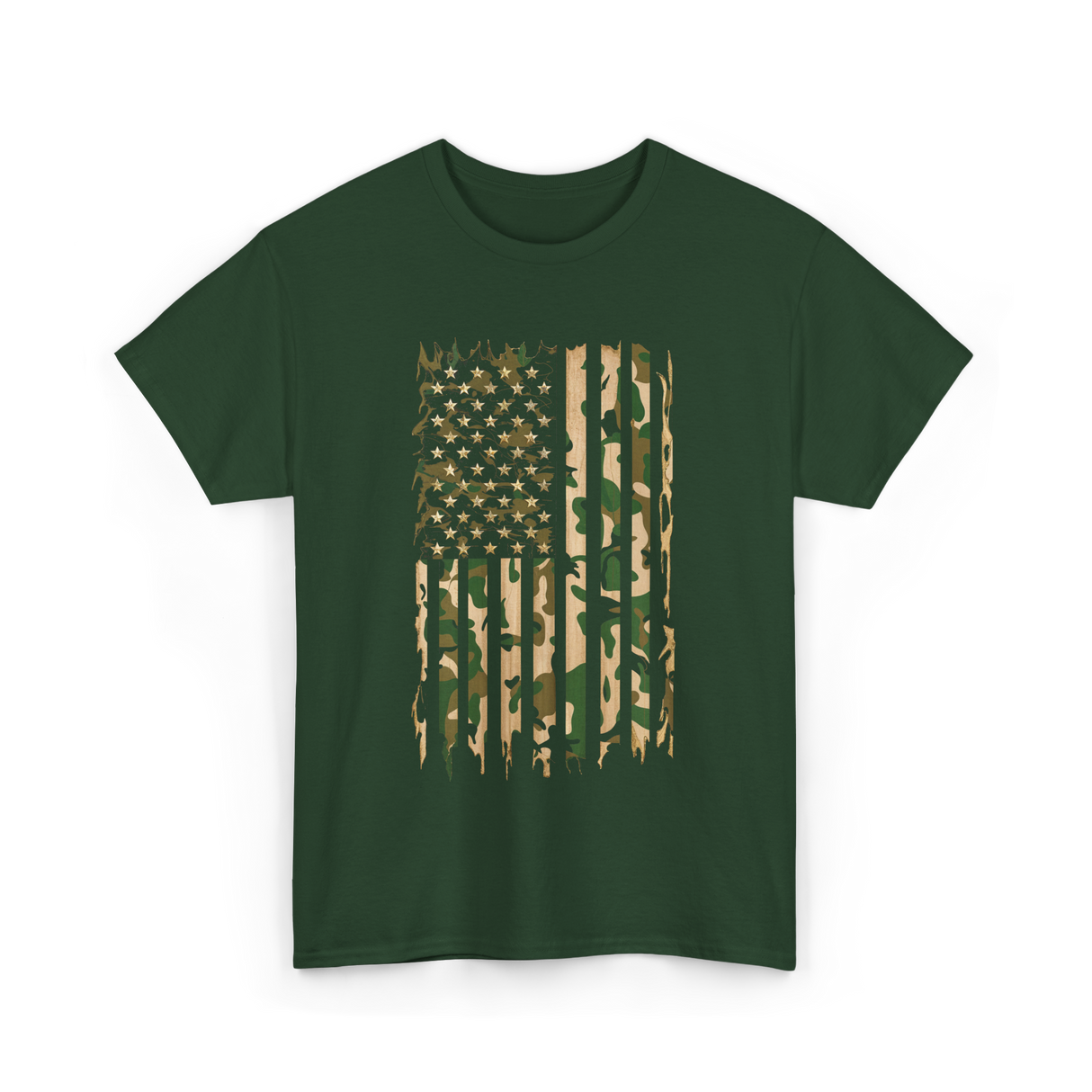 Camo American Flag Military Camouflage T-Shirt - Forest Green